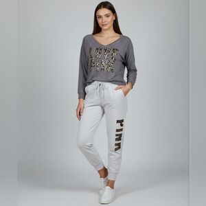 Victoria's Secret PINK Y2K Leopard Print Bling 2pc Top/Joggers Set Size S/M